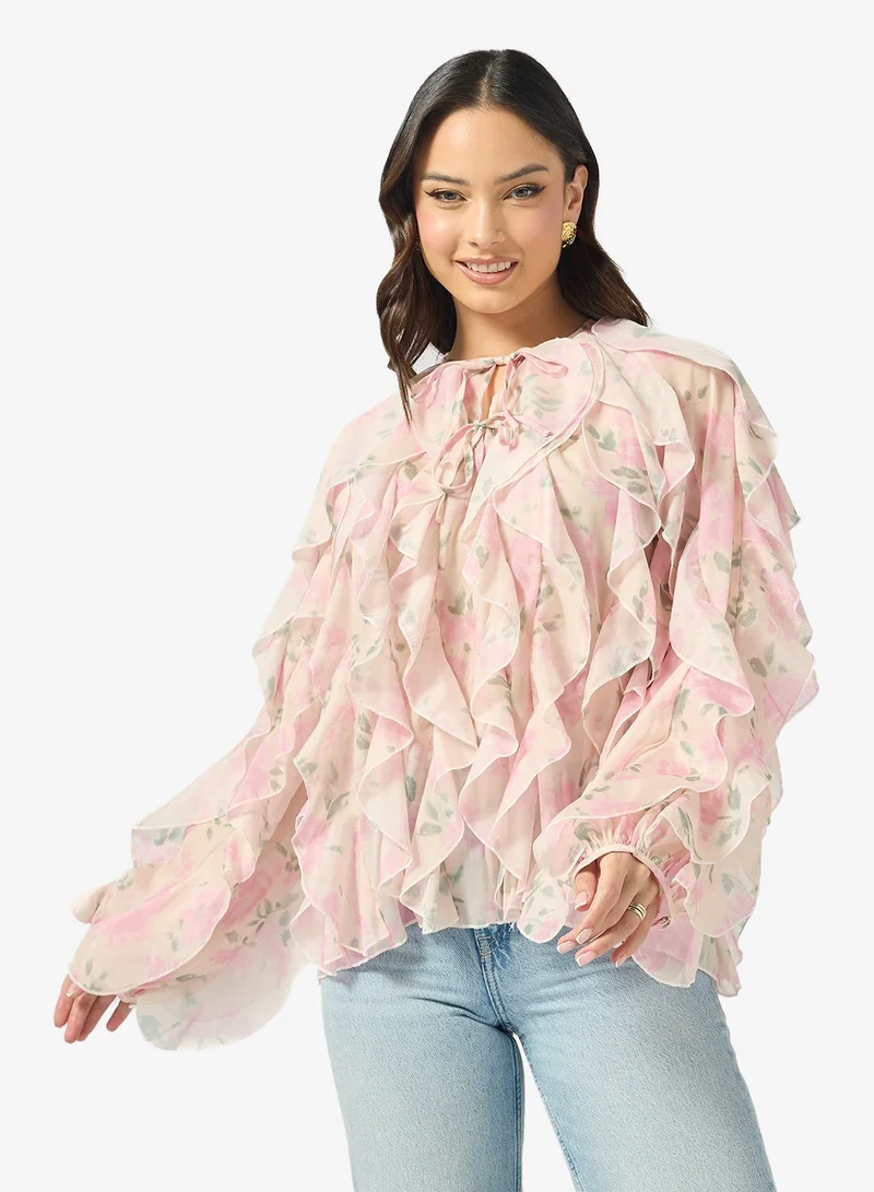 Ginger Waterfall Ruffle Detail Top
