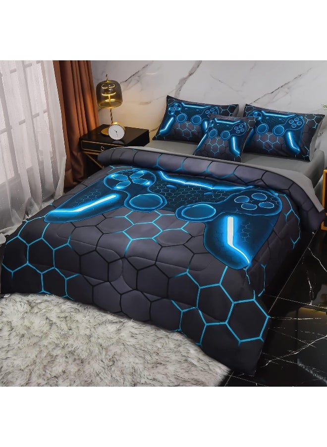 Generic Keyroale Full Gamer Comforter Set, 6 Piece Bed in A Bag 3D Video Game Bedding - All Season Down Alternative Gamer Bedding Sets - (Blue Game Controller)  - Image 1