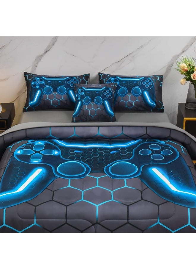 Generic Keyroale Full Gamer Comforter Set, 6 Piece Bed in A Bag 3D Video Game Bedding - All Season Down Alternative Gamer Bedding Sets - (Blue Game Controller)  - Image 3