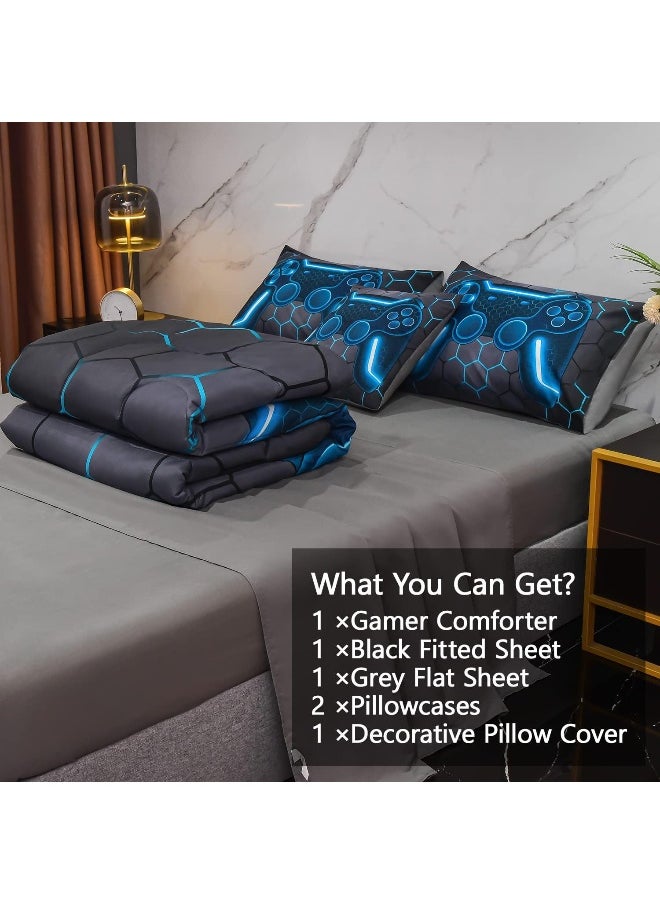 Generic Keyroale Full Gamer Comforter Set, 6 Piece Bed in A Bag 3D Video Game Bedding - All Season Down Alternative Gamer Bedding Sets - (Blue Game Controller)  - Image 4