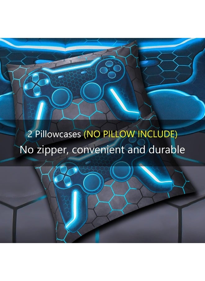 Keyroale Full Gamer Comforter Set, 6 Piece Bed in A Bag 3D Video Game Bedding - All Season Down Alternative Gamer Bedding Sets - (Blue Game Controller)