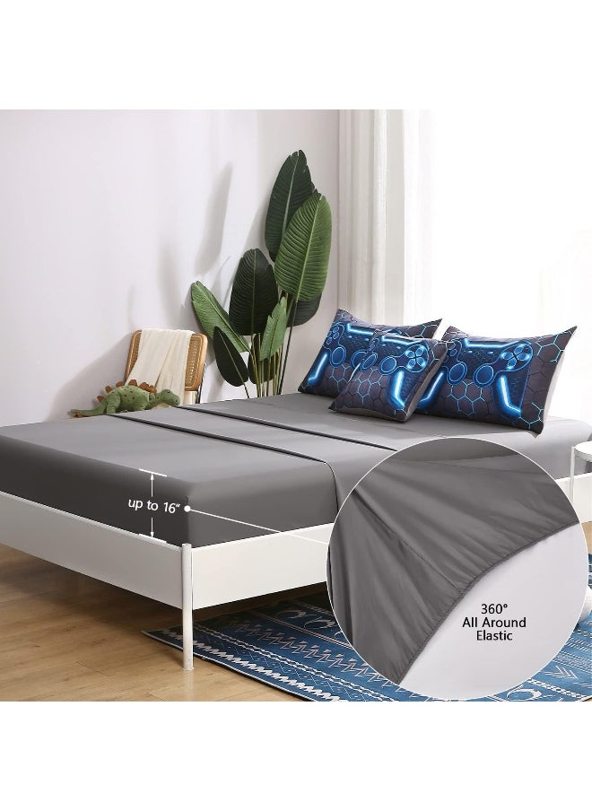 Keyroale Full Gamer Comforter Set, 6 Piece Bed in A Bag 3D Video Game Bedding - All Season Down Alternative Gamer Bedding Sets - (Blue Game Controller)