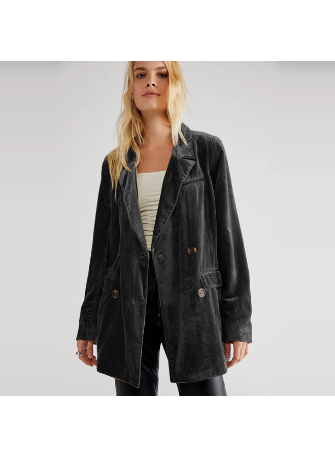 Women's New Retro Style Elegant Commuter Long-sleeve Velvet Slit Blazer Jacket For Women