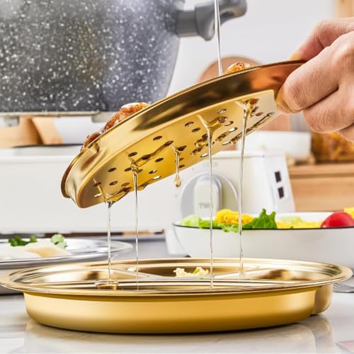 Kruvad Gold Stainless Steel Hammered 4 Compartment Round Divided Dinner Plate Portion Control Thali Plate Rust-Proof Reusable Serving Dish for Lunch Dinner Snacks Kids Camping BBQ - Image 5