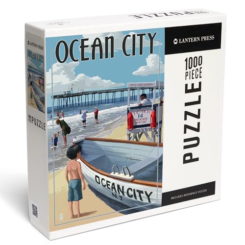 Lantern Press Ocean City New Jersey Lifeguard Stand 1000 Piece Jigsaw Puzzle for Adults Made in USA with Reference Poster - Image 1