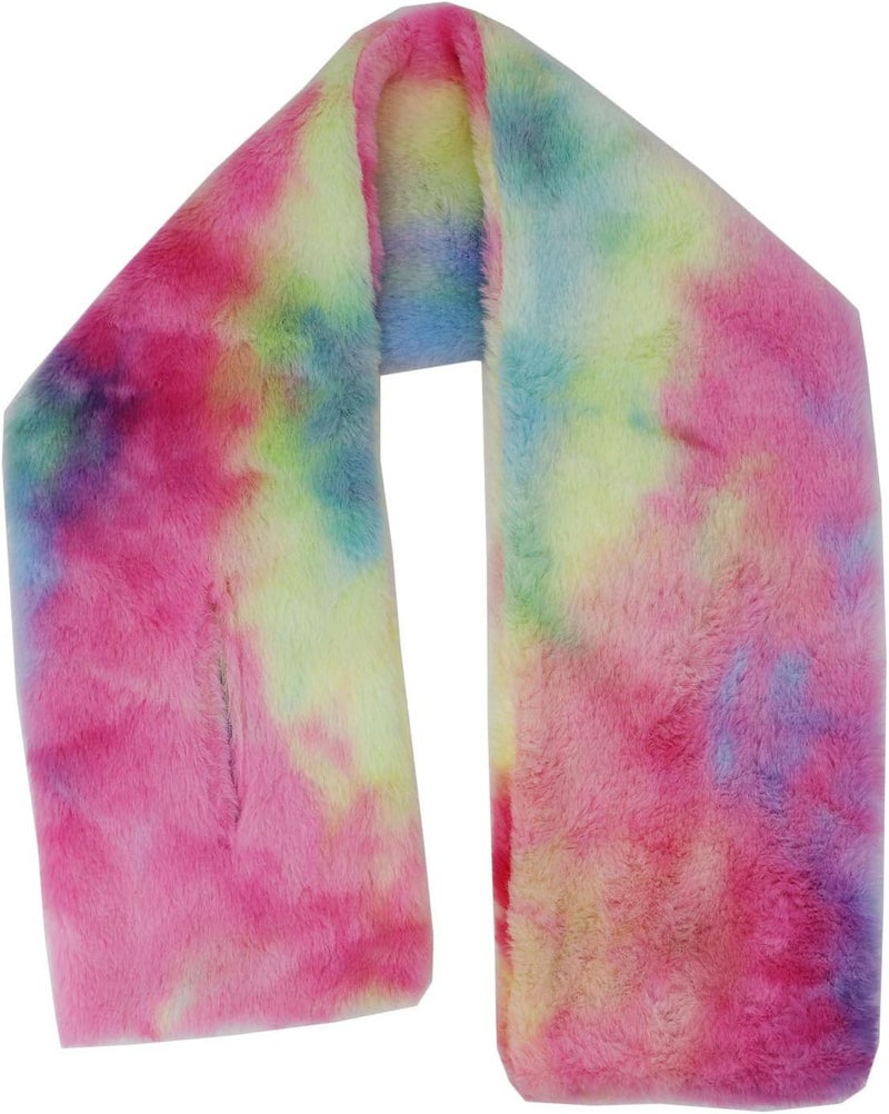 Newfancy Kids Winter Rainbow Scarf Gradient Cross Tie Collar Fluffy Fur Plush Shawl Wrap Neck Warmer for Toddler Girls Boys - Image 2