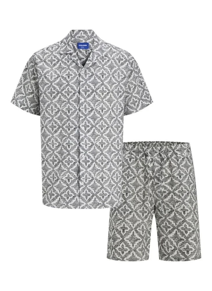 جاك اند جونز Jorseersucker Aop Regular Fit Shirt And Shorts Set