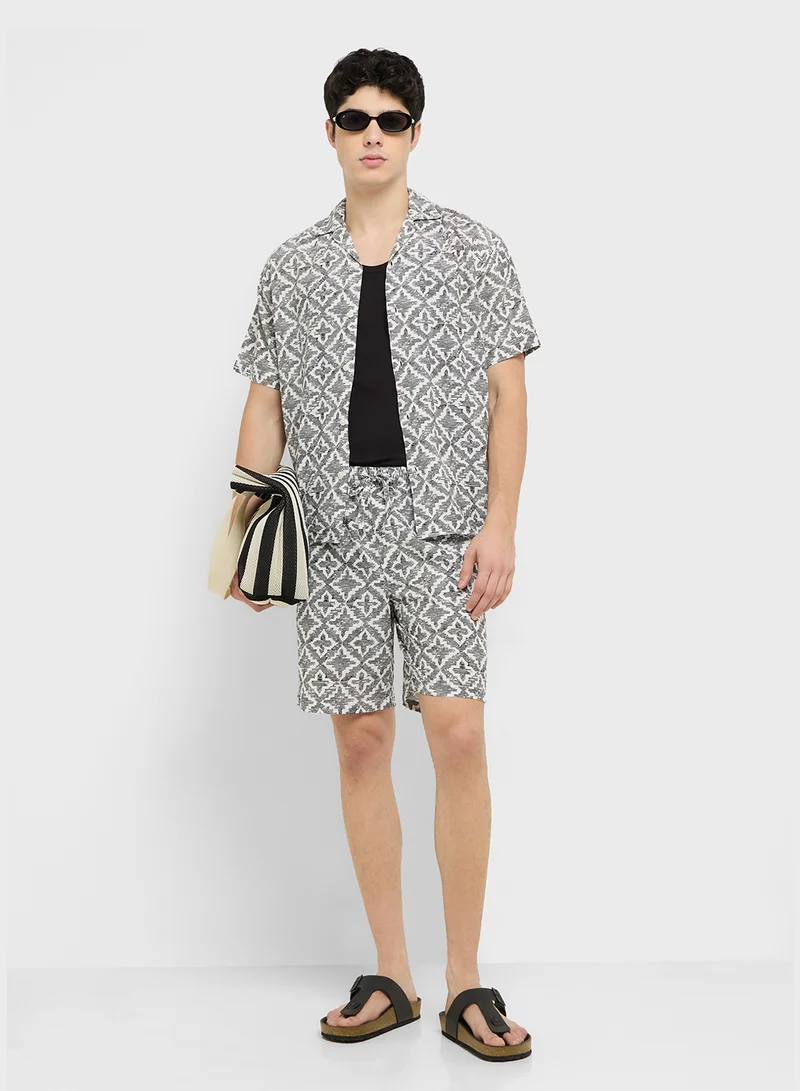 JACK & JONES JORSEERSUCKER AOP SHIRT/SHORTS SET MP