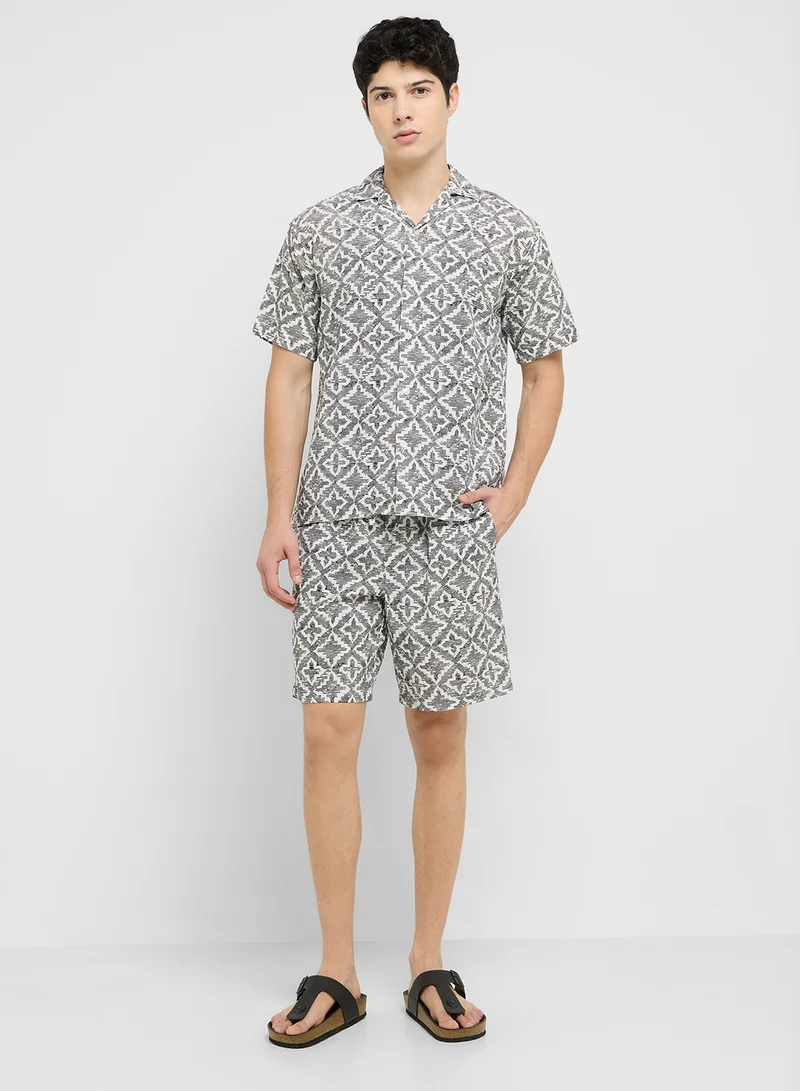 JACK & JONES JORSEERSUCKER AOP SHIRT/SHORTS SET MP
