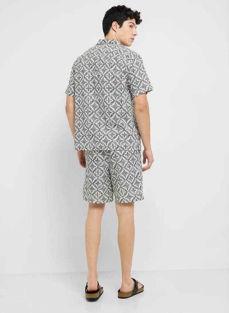 JACK & JONES JORSEERSUCKER AOP SHIRT/SHORTS SET MP
