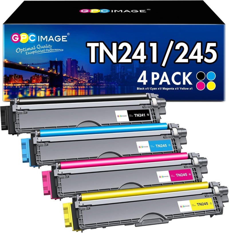 GPC Image Toner Cartridges Replacement for Brother TN241 TN245 Compatible with 9015CDW 9020CDW 9022CDW 3140CW 3142CW 3150CDN 3150CDW 3170CDW 9130CDN 9140CDN 9330CDW (Black Cyan Magenta Yellow, 4-Pack) - Image 1