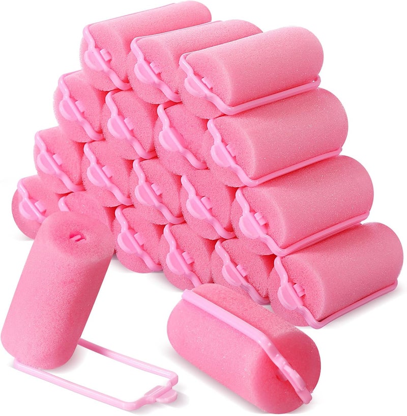 Geyoga 18 Pieces Pink Foam Hair Rollers Large Hair Curlers Sponge Rollers for Heatles to Sleep in a Curl for Women's Short and Long Hairs Styling (1.4 x 2.6 Inches) - Image 1