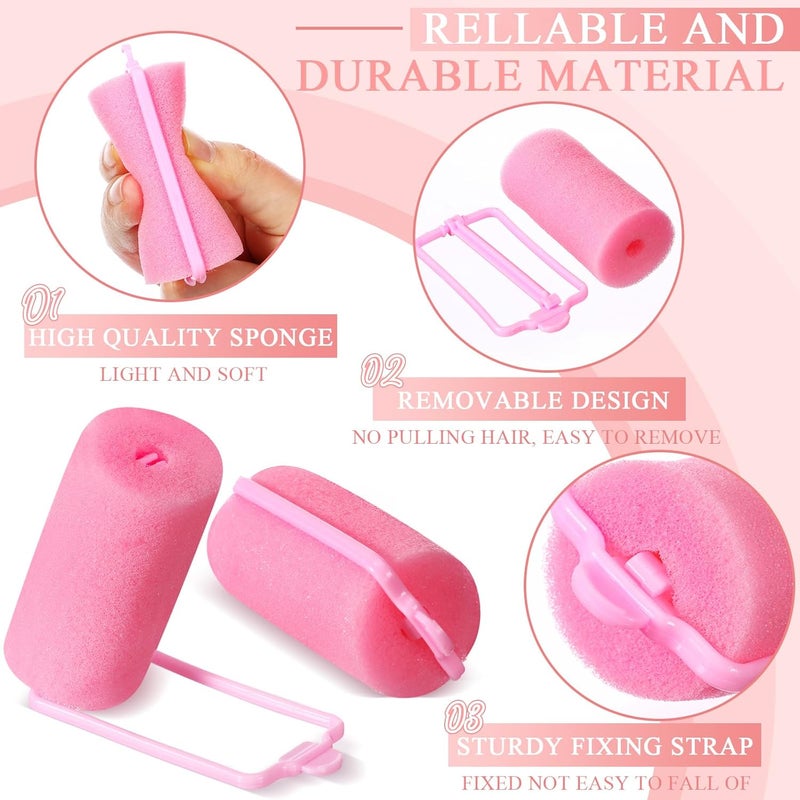 Geyoga 18 Pieces Pink Foam Hair Rollers Large Hair Curlers Sponge Rollers for Heatles to Sleep in a Curl for Women's Short and Long Hairs Styling (1.4 x 2.6 Inches) - Image 3