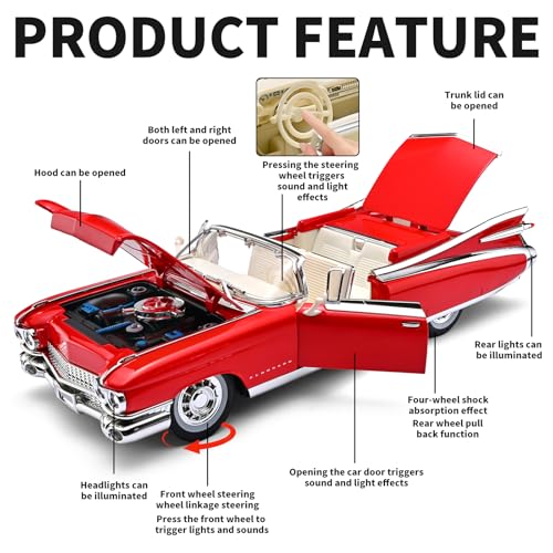 RZAPE Toy Car Models 124 Diecast Cars Eldorado Metal Model Car Carros De ColeccionModel Cars Kits for Adults and BoysPull Back Car with Lights and SoundsToy Cars for Boys Age 47Red - Image 5