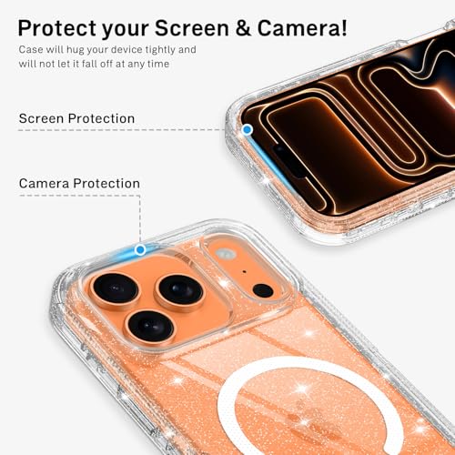 I-HONVA for iPhone 17 Pro Case Clear [Non Yellowing] [Compatible with MagSafe] Shockproof 3-Layer Full Body Protection Rugged Heavy Duty Cover Case for Apple iPhone 17 Pro 6.3",Clear Glitter - Image 4