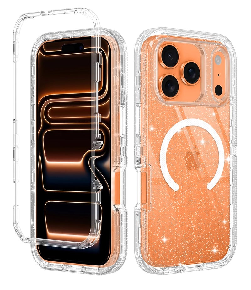 I-HONVA for iPhone 17 Pro Case Clear [Non Yellowing] [Compatible with MagSafe] Shockproof 3-Layer Full Body Protection Rugged Heavy Duty Cover Case for Apple iPhone 17 Pro 6.3",Clear Glitter - Image 1