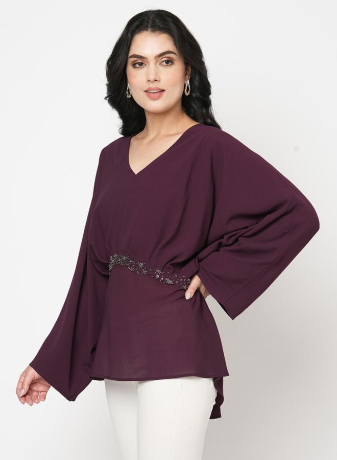 Mish Kimono Style Loose Top with Embellished Waist by Styli - Image 2