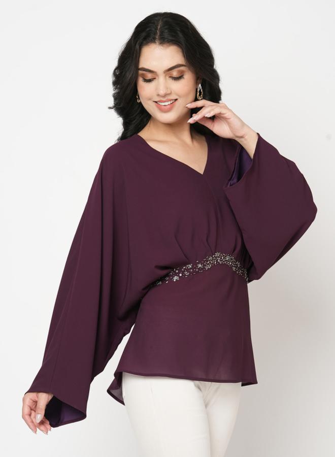 Mish Kimono Style Loose Top with Embellished Waist by Styli - Image 5