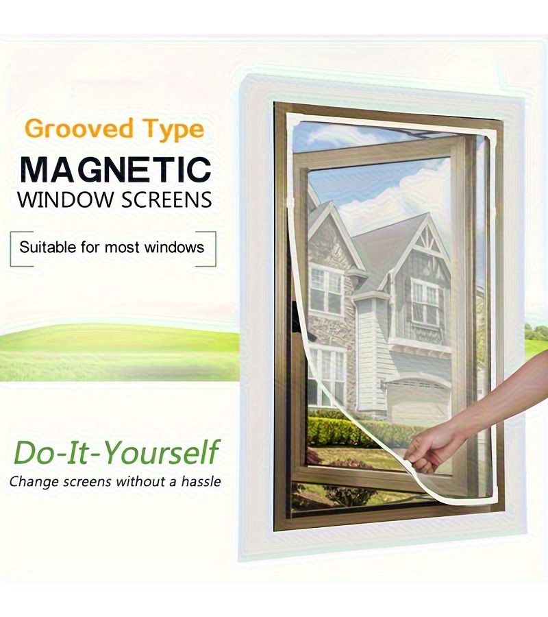 Adjustable Magnetic Window Screen White Frame Gray Grid 145x215cm Self-Adhesive No Drilling Mosquito Protection - Image 3