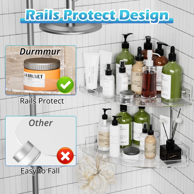 Durmmur 2 Pack Acrylic Corner Shower Caddy Corren Corner Showsh With 4 Hooks Reshesive Hound Bather Bathrate Sheld Organizer for Inside Down & Kitchen Storage - Image 2