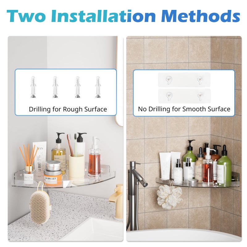 Durmmur 2 Pack Acrylic Corner Shower Caddy Corren Corner Showsh With 4 Hooks Reshesive Hound Bather Bathrate Sheld Organizer for Inside Down & Kitchen Storage - Image 4