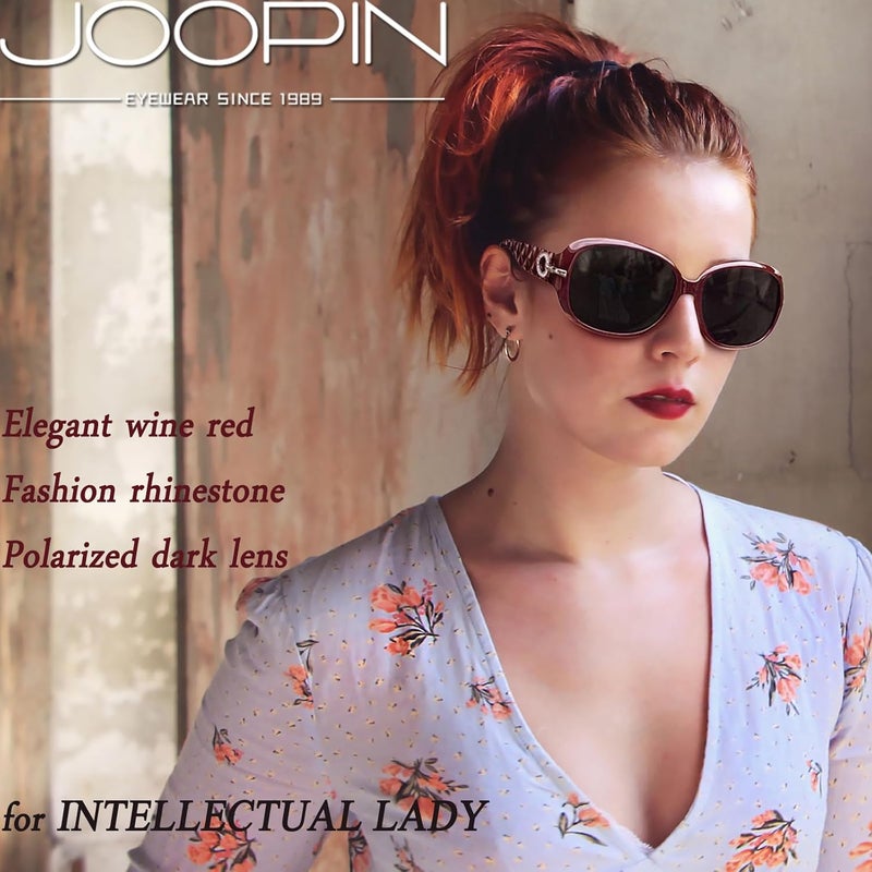 Joopin نظارات شمسية كبيرة للنساء مزودة بفلتر بولاريز، نظارات شمسية عصرية كبيرة مستطيلة، حماية من الأشعة فوق البنفسجية، نظارات مزينة بالأحجار الكريمة - Image 2
