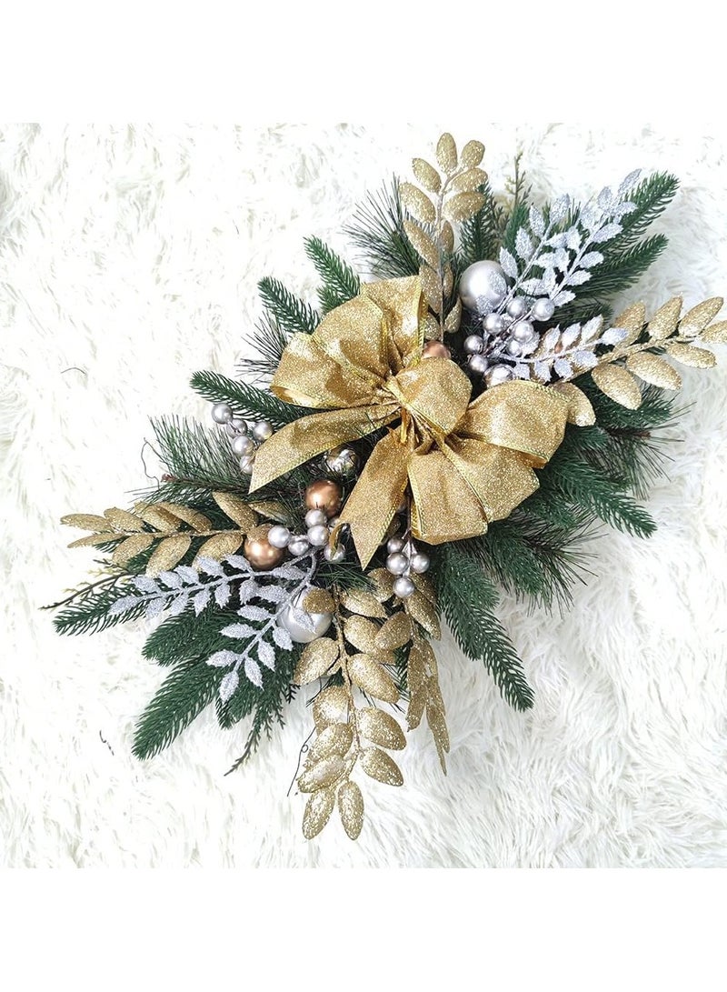 VUCATIN زينة عيد الميلاد الصناعية على الدرج، أكاليل زهور عيد الميلاد مقاس 24 بوصة مع إضاءة LED، قلادة باب عيد الميلاد، إكليل عيد الميلاد المضاء مسبقًا لدرابزين الدرج، الحائط، النافذة، ديكور عيد الميلاد (ذهبي) - Image 4