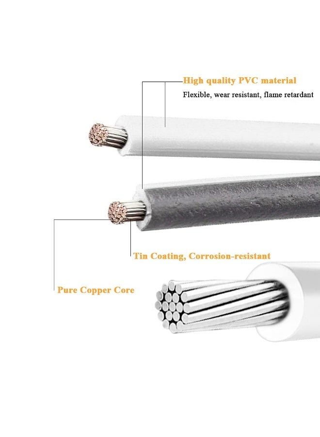 White-Jacketed 22 AWG Hookup Wire 66ft Stranded Electrical Wire, PVC Insulated 2 Conductor Wire, 22 Gauge Low Voltage Tinned Copper Electric Cable for Home, LED Light, Lamp with 10 Wire Connectors  - Image 5