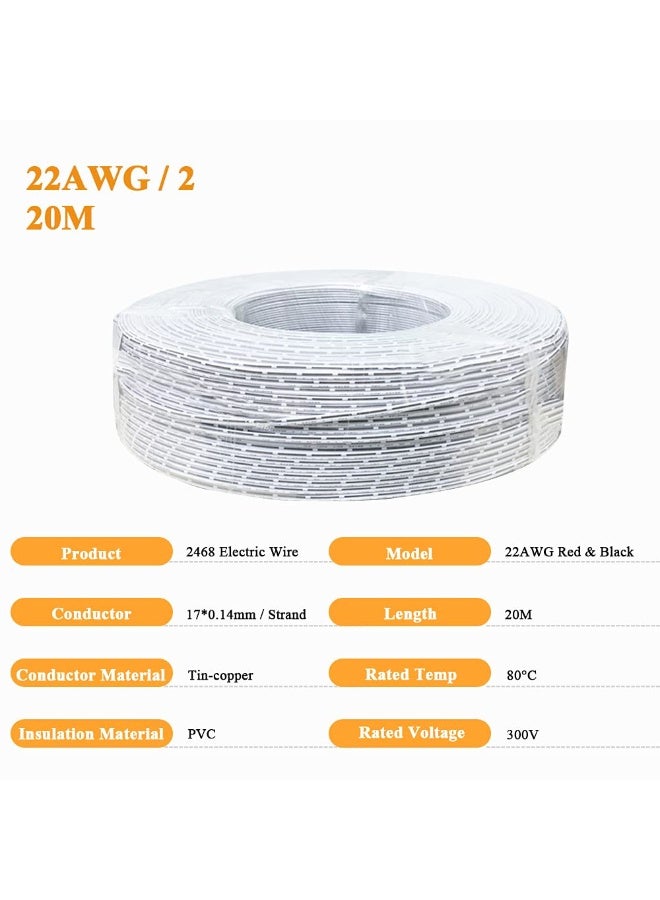 White-Jacketed 22 AWG Hookup Wire 66ft Stranded Electrical Wire, PVC Insulated 2 Conductor Wire, 22 Gauge Low Voltage Tinned Copper Electric Cable for Home, LED Light, Lamp with 10 Wire Connectors  - Image 4