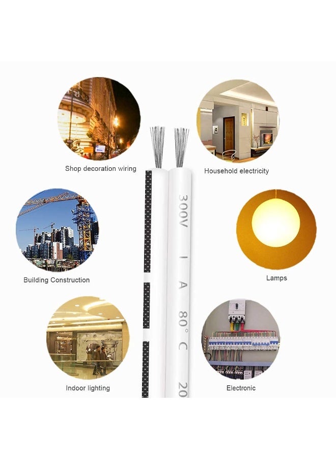 White-Jacketed 22 AWG Hookup Wire 66ft Stranded Electrical Wire, PVC Insulated 2 Conductor Wire, 22 Gauge Low Voltage Tinned Copper Electric Cable for Home, LED Light, Lamp with 10 Wire Connectors  - Image 3