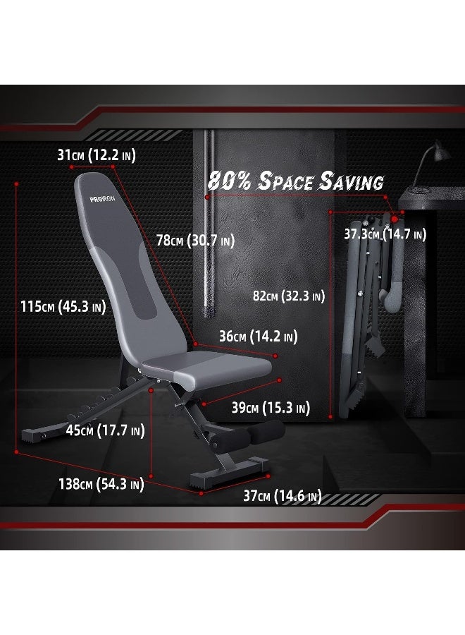 PROIRON Weight Bench Adjustable Strength Training Benches for Full Body Workout Multi-Purpose Foldable Incline Decline Home Gym Bench with Resistance Bands - Image 3