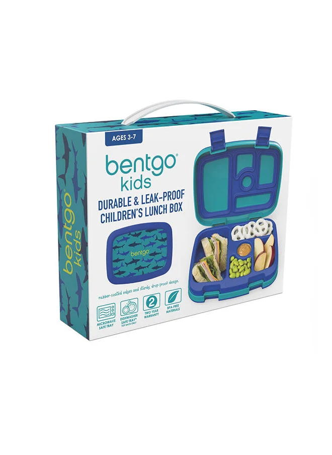 Bentgo Kids Prints Leak Proof, 5 - Compartment Bento - Style Kids Lunch Boxideal Portion Sizes For Ages 3 To 7 Bpa - Free, Dishwasher Safe , Food - Safe Materials - Sharks