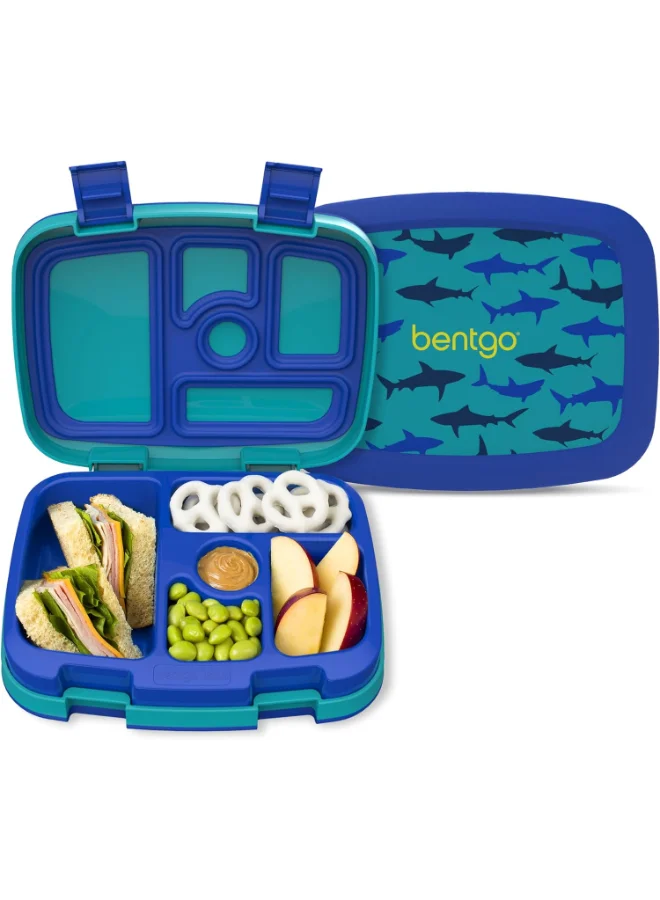 Bentgo Kids Prints Leak Proof, 5 - Compartment Bento - Style Kids Lunch Boxideal Portion Sizes For Ages 3 To 7 Bpa - Free, Dishwasher Safe , Food - Safe Materials - Sharks