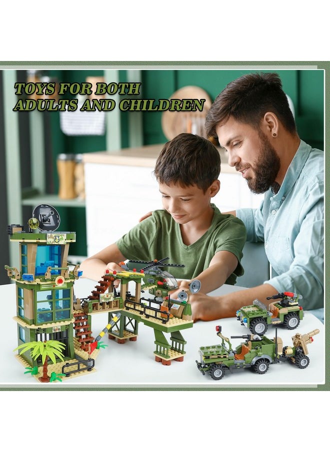 EP EXERCISE N PLAY Army Station Military Base Building Block Set, The Line of Fire Attack Toy Set, with Military Truck, Army Car, Airplane, and Portable Storage Bucket, City War Roleplay Toy Gift for Kids Boys 6-12  - Image 2