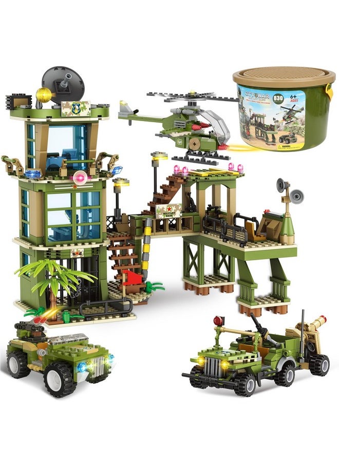 EP EXERCISE N PLAY Army Station Military Base Building Block Set, The Line of Fire Attack Toy Set, with Military Truck, Army Car, Airplane, and Portable Storage Bucket, City War Roleplay Toy Gift for Kids Boys 6-12  - Image 1