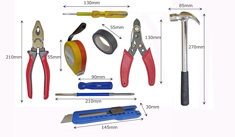 Inditrust INDITRUST Heavy duty tool kit Plier Paper cutter 2in1 Screwdriver Measuring Tape Electric Tape Electric Tester Wire Cutter and Claw hammer Pack of 8 tools Hand Tool Kit  - Image 3