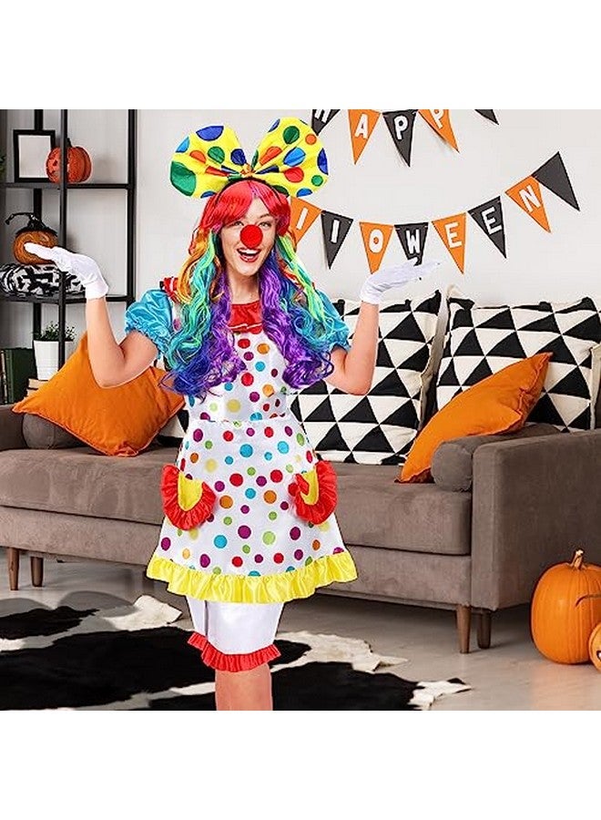 Handepo 6 Pcs Clown Costume Set Women Circus Dress Rainbow Clown Wig Headband Nose Shorts Gloves for Halloween cosplay(XX-Large) - Image 5
