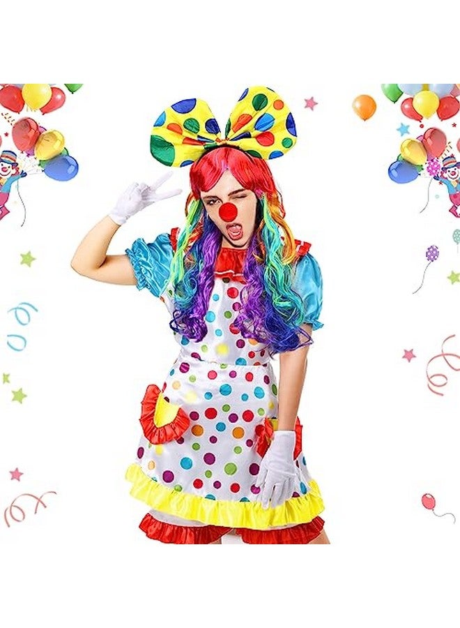 Handepo 6 Pcs Clown Costume Set Women Circus Dress Rainbow Clown Wig Headband Nose Shorts Gloves for Halloween cosplay(XX-Large) - Image 2