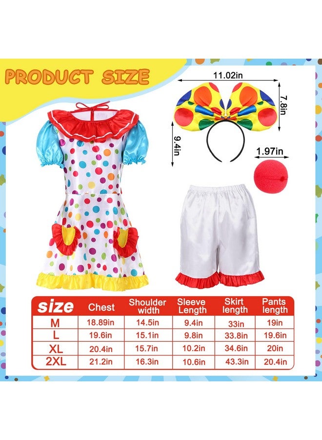 Handepo 6 Pcs Clown Costume Set Women Circus Dress Rainbow Clown Wig Headband Nose Shorts Gloves for Halloween cosplay(XX-Large) - Image 4