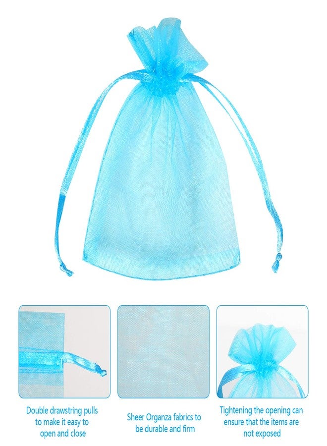 Boshen 100/200PCS Organza Gift Candy Sheer Bags Mesh Jewelry Pouches Drawstring Bulk for Wedding Party Favors Christmas (3" X 4"(100PCS), Teal Blue) - Image 5