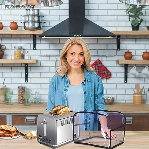 NABAAT Transparent Waterproof 2 Slice Toaster Dust Cover for All Types of 2 slice Toasters, pop up clothe Kitchen, Washable, with Two Side Pockets to Store Accessories, Transparent (11”x 6.5”x 8”) - Image 5