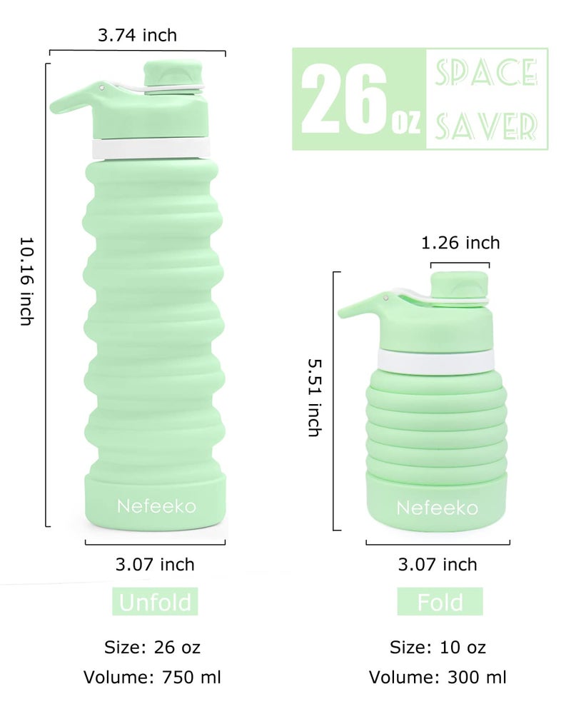 Nefeeko Collapsible Water Bottle, 26oz Silicone Foldable Water Bottles Leakproof BPA Free Travel Water Bottles with Carabiner, Portable Sport Water Bottles for Camping,Hiking Outdoor Indoor Sport - Image 2
