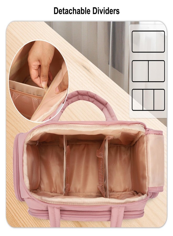 WGEAR Travel Toiletry Bag for Women, Lightweight Wide-open Cosmetic Travel Bags for Toiletries with 2 Removable Dividers, Large Makeup Organizer with Brushes Board, Multi Pockets for Gym, Daily, Pink - Image 5