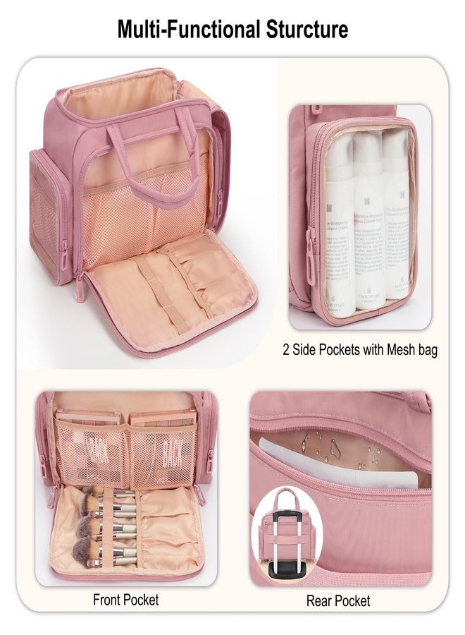 WGEAR Travel Toiletry Bag for Women, Lightweight Wide-open Cosmetic Travel Bags for Toiletries with 2 Removable Dividers, Large Makeup Organizer with Brushes Board, Multi Pockets for Gym, Daily, Pink - Image 4