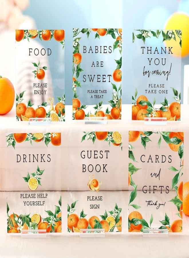 Vercraft 6 Pcs Little Cutie Orange Baby Shower Table Decorations Take One Sign Thank You Acrylic Sign Centerpieces with Stand 5 x 7" Floral Birthday Party Decorations - Image 1