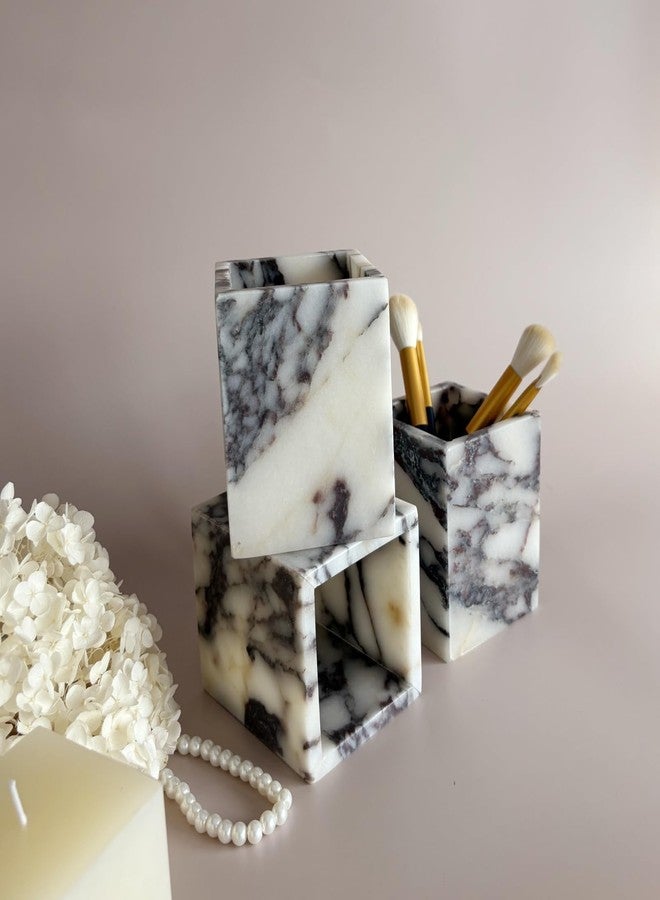 StonePlus Natural Marble Stone Square Storage Container Empty Vessel Holder Cup for Candle/Pens/Sundries items (Calacatta Purple) - Image 2