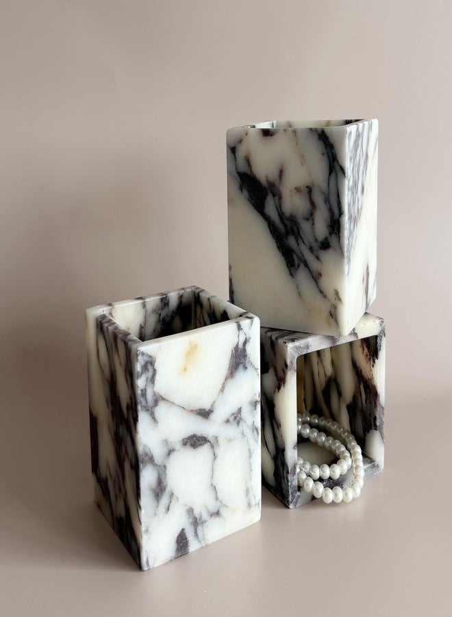 StonePlus Natural Marble Stone Square Storage Container Empty Vessel Holder Cup for Candle/Pens/Sundries items (Calacatta Purple) - Image 3