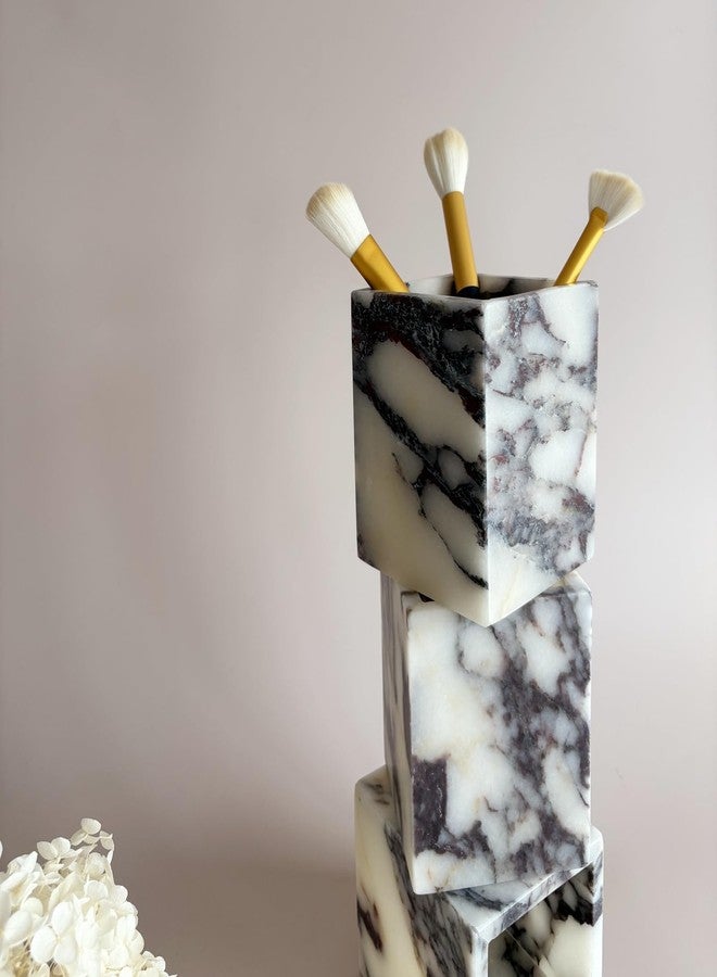 StonePlus Natural Marble Stone Square Storage Container Empty Vessel Holder Cup for Candle/Pens/Sundries items (Calacatta Purple) - Image 4