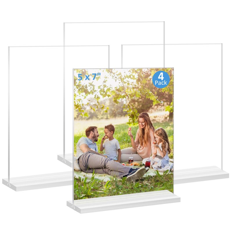 Douildhaiy Acrylic Picture Frame 5x7 inches  4 Pack Clear Plastic Picture Frames Holder Standing Double Sided Picture Desktop Display for Photo Home Office -Vertical - Image 1
