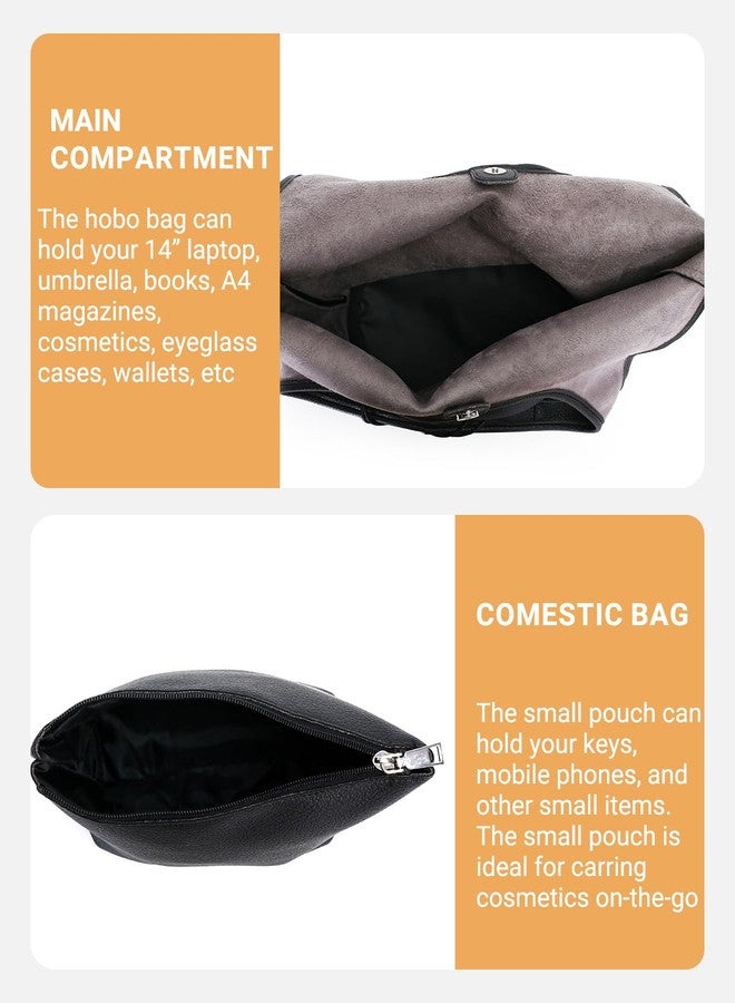 Herald Slouchy Hobo Bags for Women 2PCS Vegan Leather Large Capacity Shoulder Purses Tote Handbags (Black) - Image 5